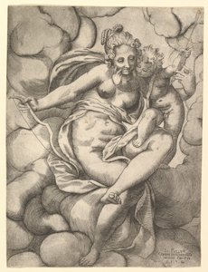 Vênus e Cupido nas Nuvens, 1568. de Giovanni Paolo Cimerlino