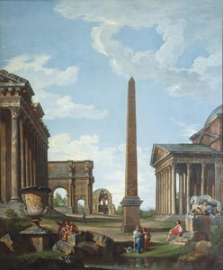 Um capricho com ruínas romanas e uma cena da vida de Belisarius de Giovanni Paolo Pannini