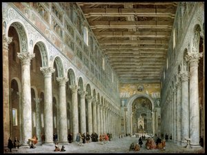 Interior da Basílica de São Paulo Fora dos Muros em Roma, c1750 de Giovanni Paolo Pannini