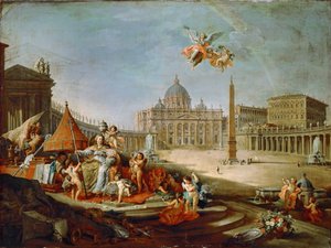 Piazza San Pietro, Roma, com uma alegoria do triunfo do papado de Giovanni Paolo Pannini