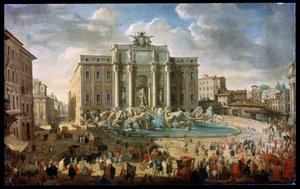 Fonte de Trevi em Roma Papa Benidict XIV Visita a Fonte de Trevi em Roma, século XVIII
