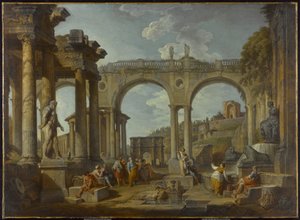 Um Capriccio de Ruínas Romanas com o Arco de Constantino, c.1755 de Giovanni Paolo Pannini