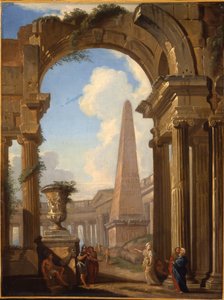 Capricci das ruínas romanas com figuras de Giovanni Paolo Pannini