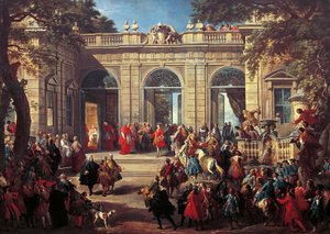 Carlos III de Bourbon em visita ao Papa Bento XIV na Casa do Café do Quirinal de Giovanni Paolo Pannini