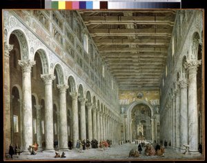 Interieur de la Basilique Saint Paul en dehors des murs a Rome. Interior da Basílica de S. Paulo Fora dos Muros em Roma. Peinture de Giovanni Paolo Panini (ou Pannini de Giovanni Paolo Pannini