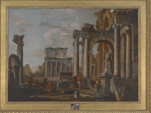 Ruínas com o Templo de Antoninus e Faustina (óleo sobre tela) de Giovanni Paolo Pannini