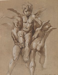Dois Putti Carregando um Terceiro Putti (reto); Um Jovem com Cajado (verso)