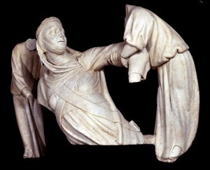 Monumento funerário a Margaret of Brabant levantado no ar por dois anjos (Escultura