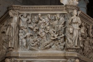 O Massacre dos Inocentes, no púlpito da Igreja de Sant&39;Andrea. c.1298-1301 (mármore)