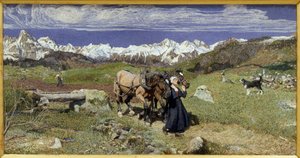 As montanhas dos Alpes na Primavera (1879, Óleo sobre tela) de Giovanni Segantini