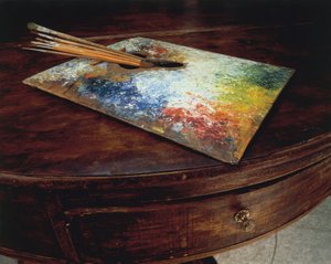 A paleta do pintor utilizada na sua oficina no Passo Maloja, Suíça, por Giovanni Segantini (1858-1899). de Giovanni Segantini