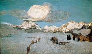 Tríptico da Natureza ou Engadin: Pintura "Morte" de Giovanni Segantini (1858-1899) 1896-1899 Sol. 192x320 cm Saint Moritz, Musee Segantini
