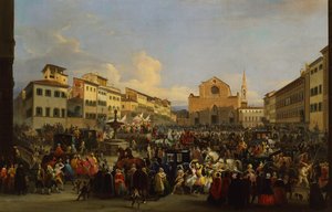 Piazza Santa Croce em Florença durante o Carnaval
