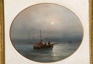 Marina com barcos (óleo sobre papelão) de Giovanni Susani