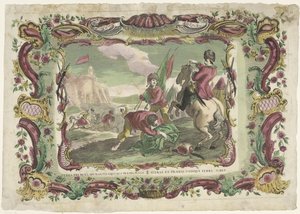 Soldados numa batalha em frente de um forte
Terga premens spumantis equi dux praemia pugnae / agerat et praedas undique ferre jubet (título sobre o objecto)