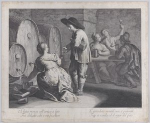 Uma garçonete enchendo canecas..., 1760-70. de Giovanni Volpato