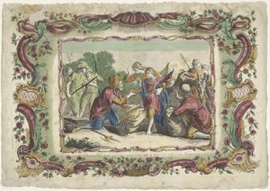 O copo de prata é encontrado no saco de Benjamin
A vida de José (título da série) de Giovanni Volpato