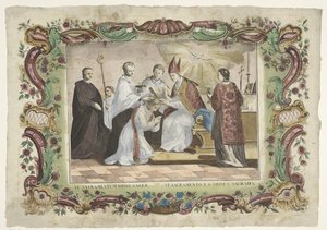 O sacramento do sacramento do sacerdócio
VI. sacramentum ordo sacer / VI. sacramento la orden sacrada (título sobre o objecto)
Os sete sacramentos (título da série) de Giovanni Volpato