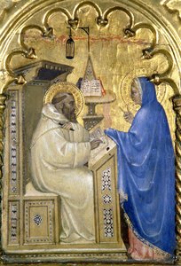 A Virgem aparecendo a São Bernardo, detalhe de um politique representando As Vidas dos Santos, do Salone del II Piano, 1353-63