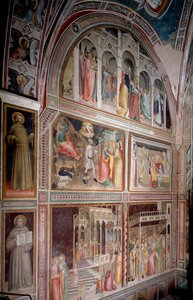 A vida da Virgem: Joachim expulso do templo, o anúncio e o encontro com Ana, o nascimento de Maria, a apresentação e o casamento (Fresco