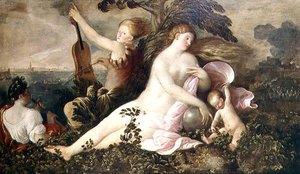 Alegoria de uma vitória veneziana, a figura central da fortuna ou do acaso acompanhada de figuras que simbolizam a natureza e a música, c.1518