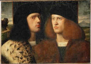 Dois jovens, possivelmente Giovanni e Gentile Bellini ... de Giovanni de Busi Cariani