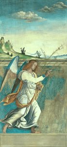 Anjo Gabriel, painel de anunciação que originalmente formava uma das persianas externas do órgão em San Bartolomeo, Vicenza (têmpera sobre tela) (ver 183650) de Giovanni de