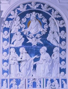 A Madona entre os Santos Francisco, Domingos e Bernardo, de Giovanni della Robbia (1469-1529), Igreja de São Francisco em Foiano della Chiana, Toscana