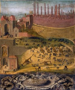 A vitória da Porta Camollia em Siena de 1526 (têmpera sobre painel) de Giovanni di Lorenzo Cini
