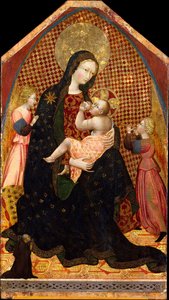 Madonna e criança com dois anjos e um doador, ca. 1445. de Giovanni di Paolo