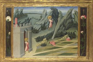 São João Batista se aposentando no Painel de Predella do Deserto, 1454