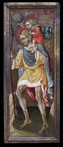São Cristóvão carregando Jesus Cristo em seus ombros. Pintura de Giovanni Di Paolo Di Grazia (Giovanni dal Poggio