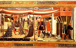 Frontal do Adimari Cassone, detalhe da seção direita, c.1450 (têmpera no painel) (detalhe de 80304) (ver também 123486)
