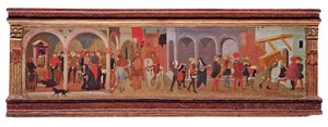 A história de Lionora de &39;Bardi e Ippolito Buondelmonte, painel de um cassone (têmpera e ouro no painel)