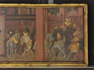 A História de Trajano e da Viúva, pormenor de um painel de um cassone, c.1450 (têmpera sobre painel) de Giovanni di Ser Giovanni Scheggia