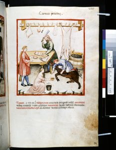 Theatrum sanitatis de Ububchasym de Baldach: "Carnes Porcinae", primeira década do século XIV (miniatura)