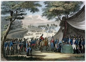 Pacificação da Vendéia pelo general Hoche (1768-97) 20 de abril de 1795 (gravura a cores)