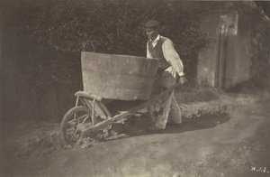 Camponês masculino com carrinho de mão, 1870.