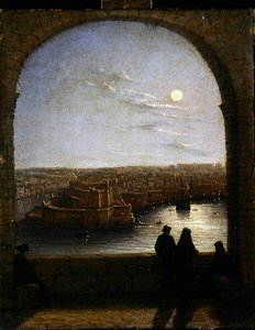 Dentro das Fortificações, Valetta- Vista de um Arco à Noite