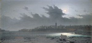 Vista, de, malta, desligado, a, porto, à noite, 1876