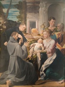 Sagrada família com Santo António de Pádua, São Francisco de Assis e São João Evangelista, Girolamo Mazzola Bedoli