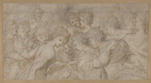Embracing Female Figures, Some Holding Musical Scores., 1570-73. de Girolamo Mirol.