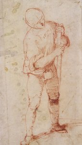 Um homem em pé segurando um bastão (giz sobre papel) de Girolamo Romanino