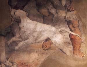 Figura de cão, detalhe do fresco de Girolamo Romanino (ca1484-1566), Igreja de Sant