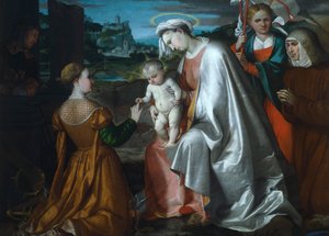 Casamento Místico de Santa Catarina na presença de Santa Úrsula, Lawrence e Angela Merici, de Girolamo Romanino (ca. 1484- depois de 1562)