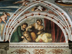 História de Judith e Holofernes, Detalhe dos frescos de Girolamo Romanino (ca. 1484-após 1559), encomendado por Bernardo Clesio
