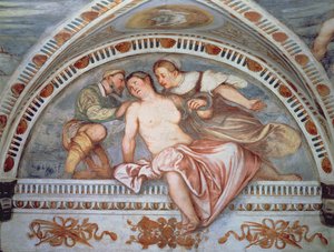 A morte de Cleópatra, luneta, 1531-32 de Girolamo Romanino