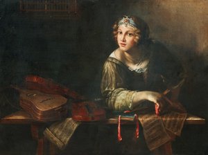 Representação alegórica com instrumentos musicais e notas, segunda metade do século XVII. de Girolamo Scaglia