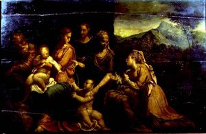 Casamento Místico de Santa Catarina (óleo sobre painel) de Girolamo da (circle of) Carpi