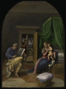 São Lucas desenhando a Virgem e o Menino Jesus, c.1535 (óleo sobre painel) de Girolamo da Carpi